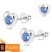 Sapphire CZ Heart Silver Stud Earrings, e416st